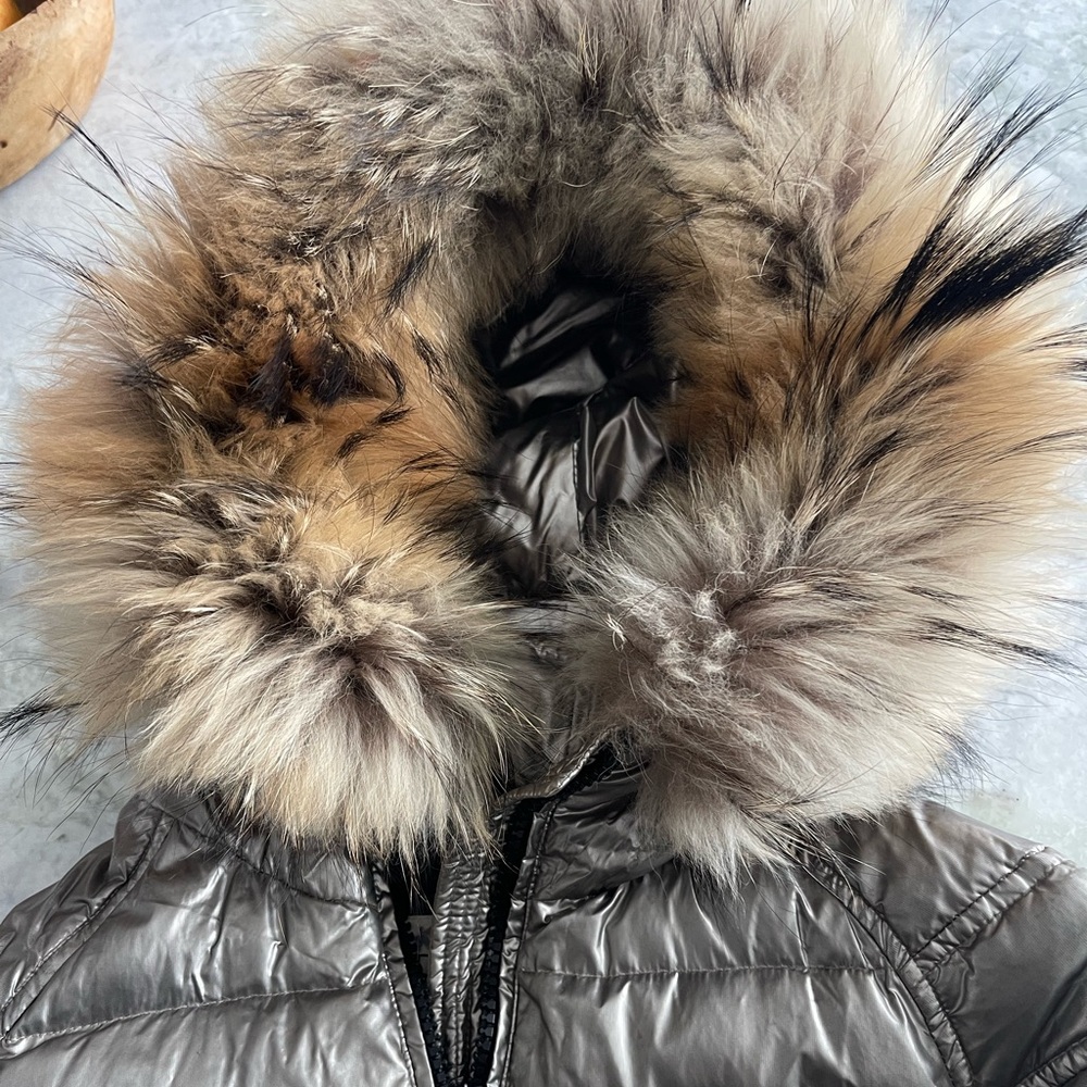 Girls metallic silver SAM winter coat withh real fur hood